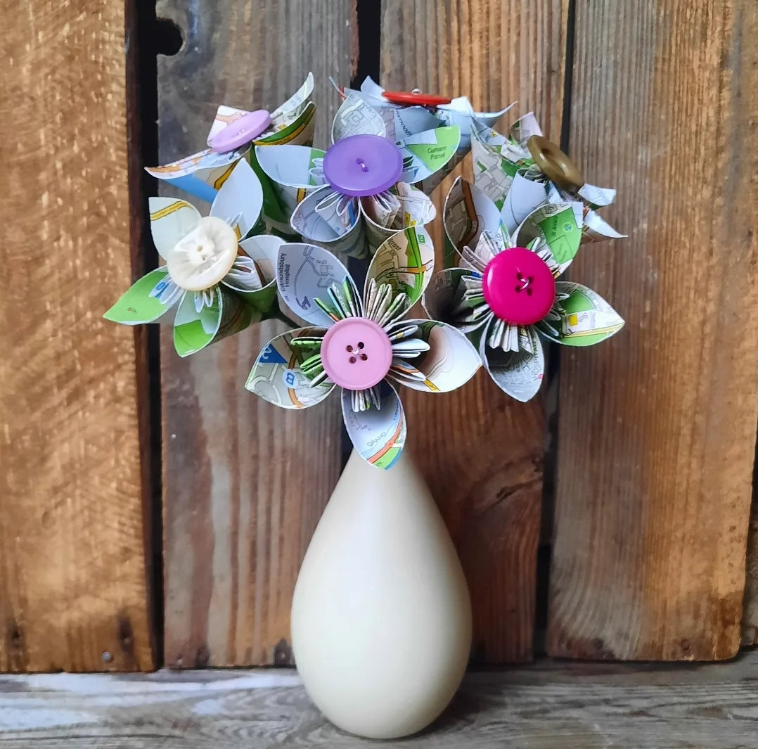 Upcycled map flowers