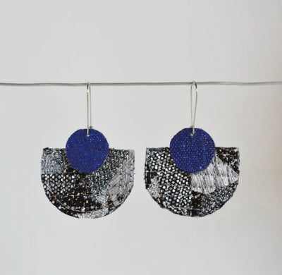 Semi Circle Earrings - Silver/Blue