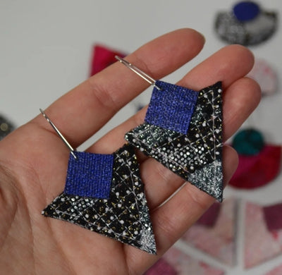 Triangle Earrings - Silver/Blue