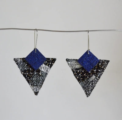 Triangle Earrings - Silver/Blue