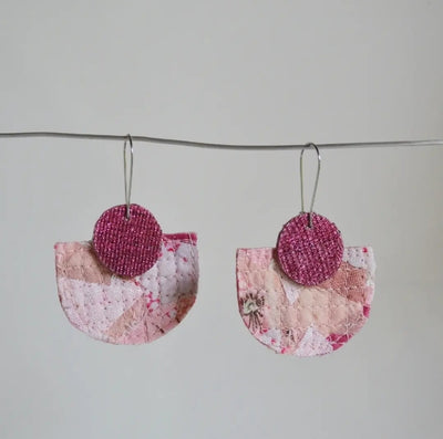 Semi Circle  Earrings - Pink/Rose