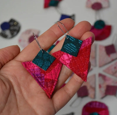 Triangle Earrings - Pink/Teal