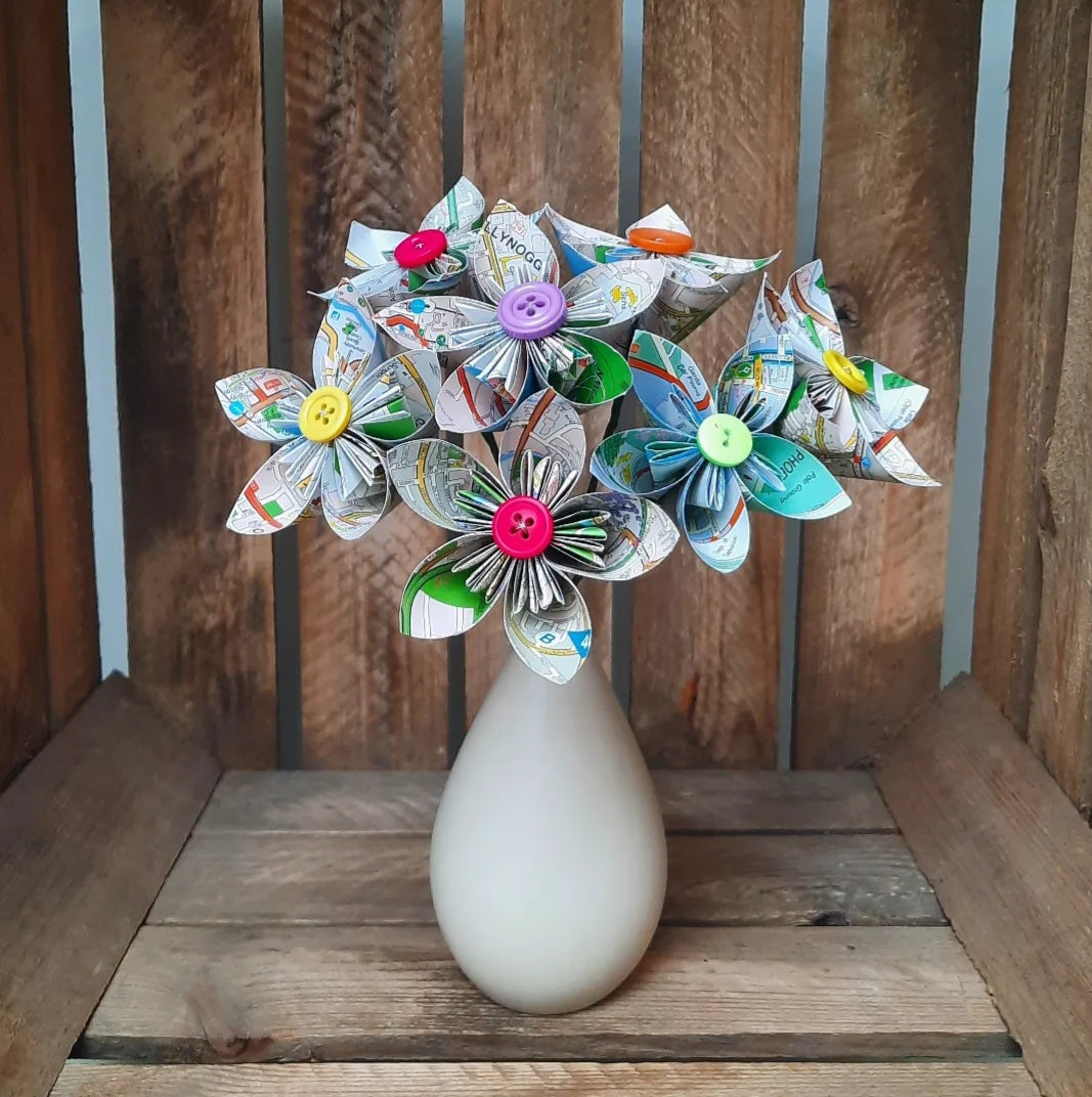 Upcycled Map Flowers
