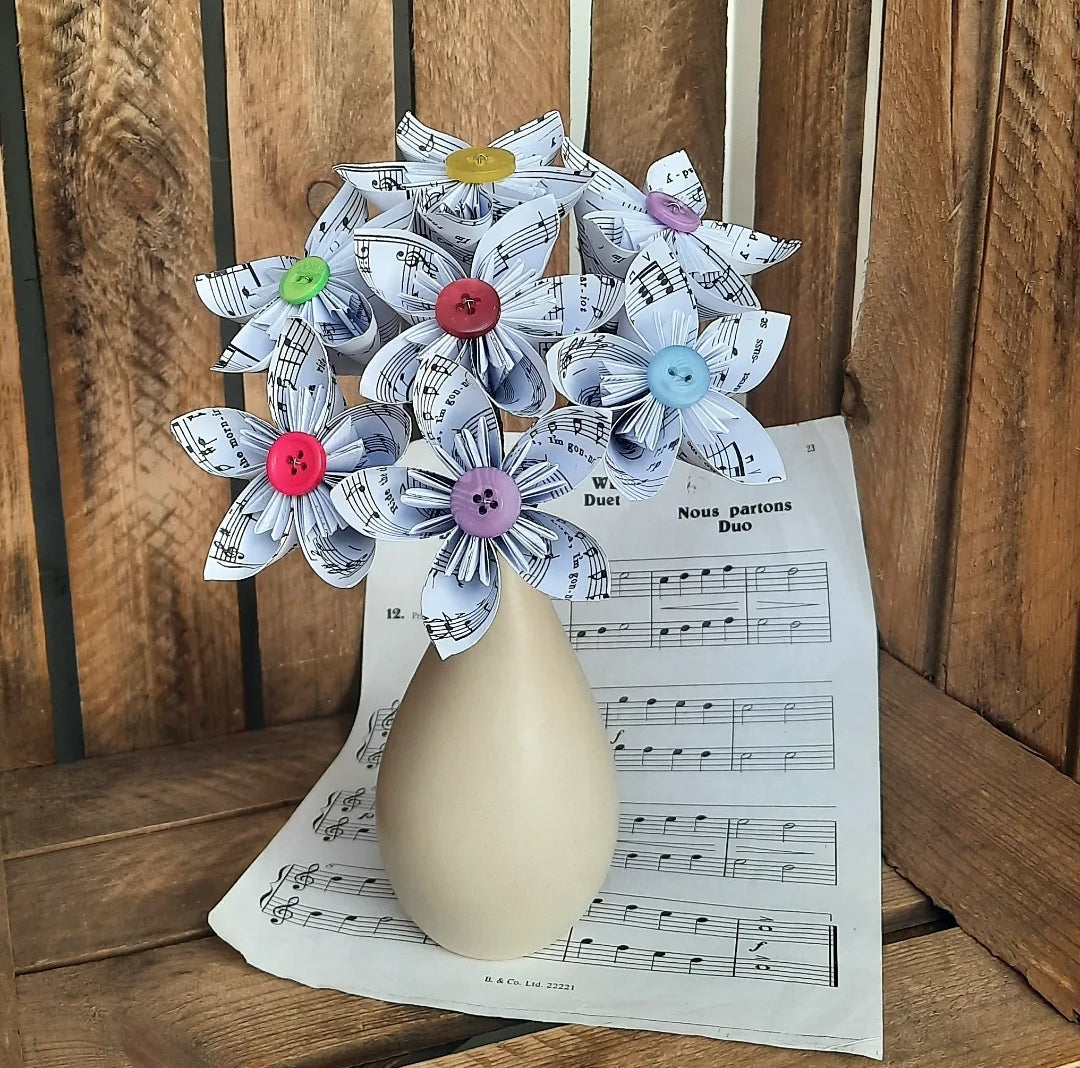 Upcycled sheet music flowers