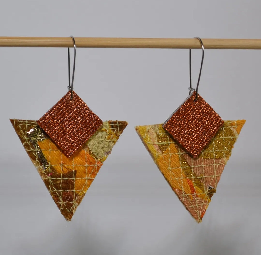 Triangle Earrings - Bronze & Yellow