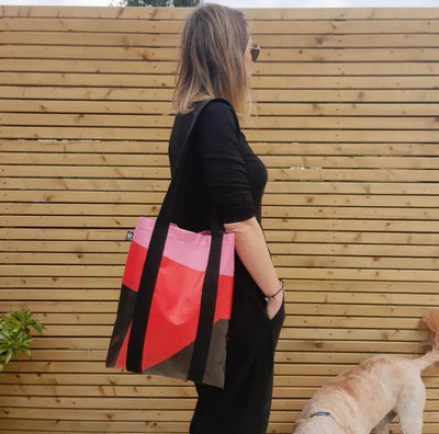 Tent Tote - red black and pink